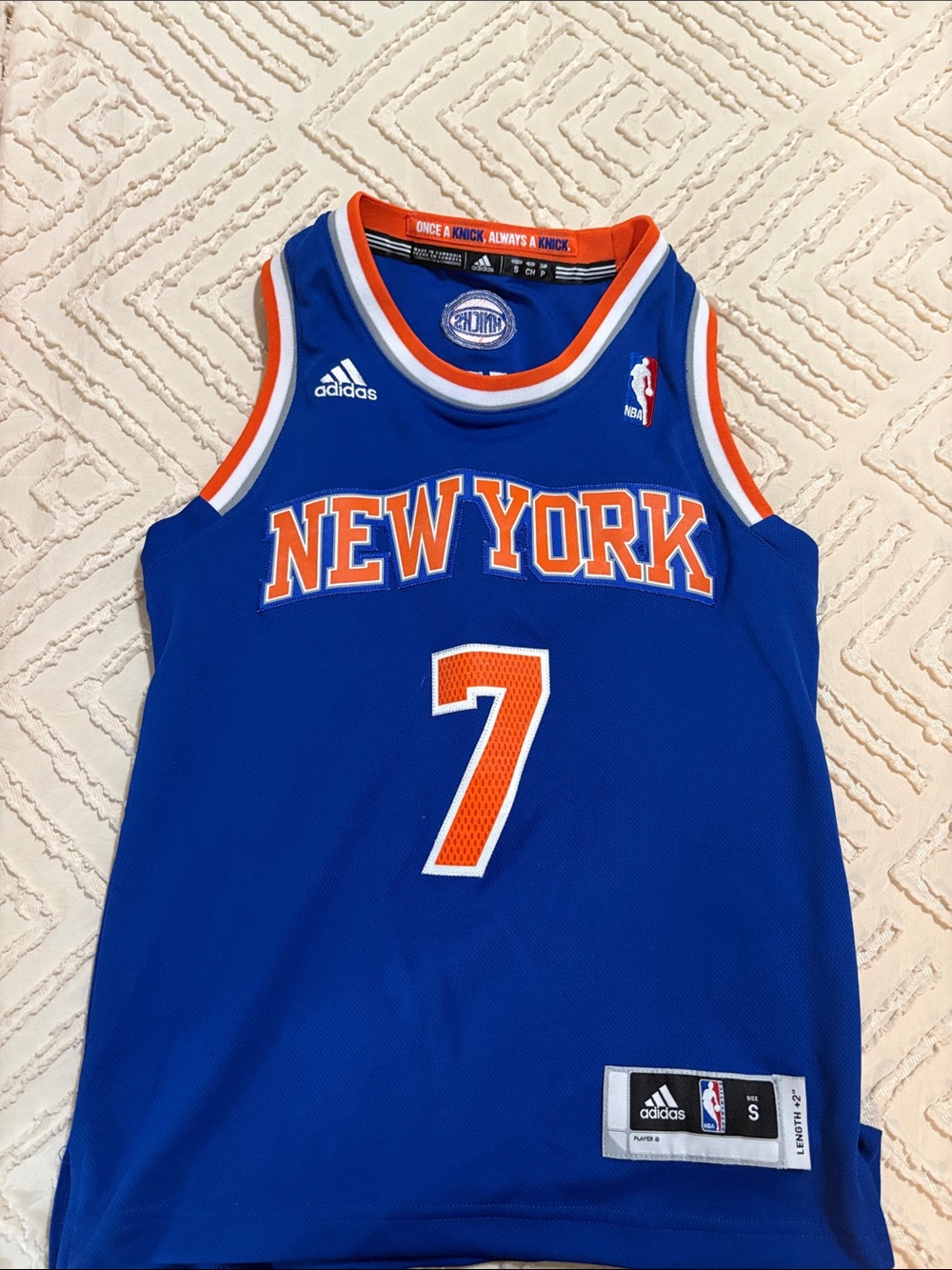 Knicks authentic adidas Blue and Orange New York Basketball Jersey #7 Carmelo